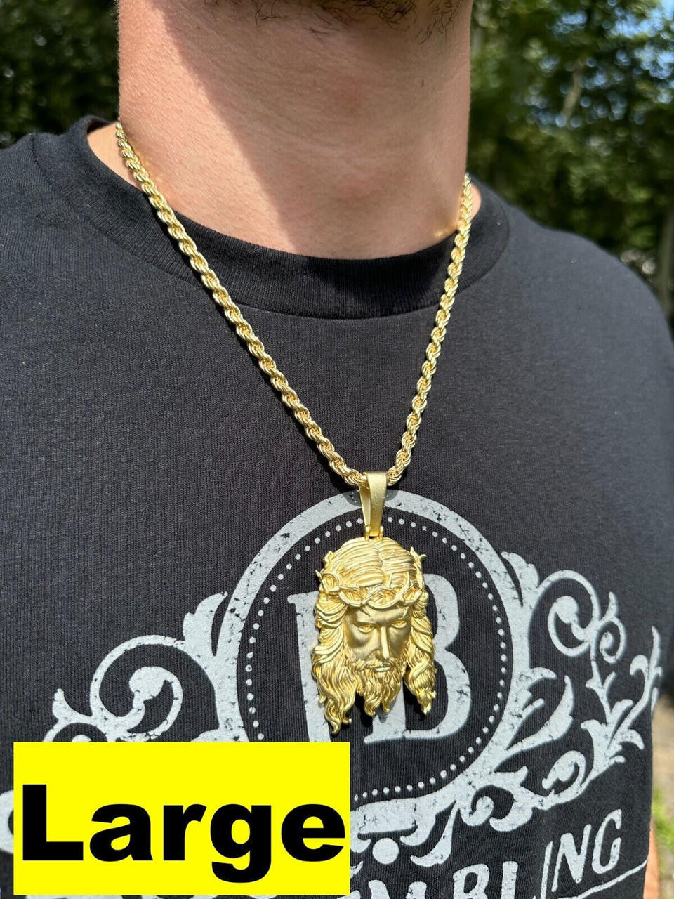 #1 Bestseller Jesus Piece Pendant - Sandblasted Matte Finish 14k Gold Vermeil 925 Silver - 3 Sizes 1.5"-3"