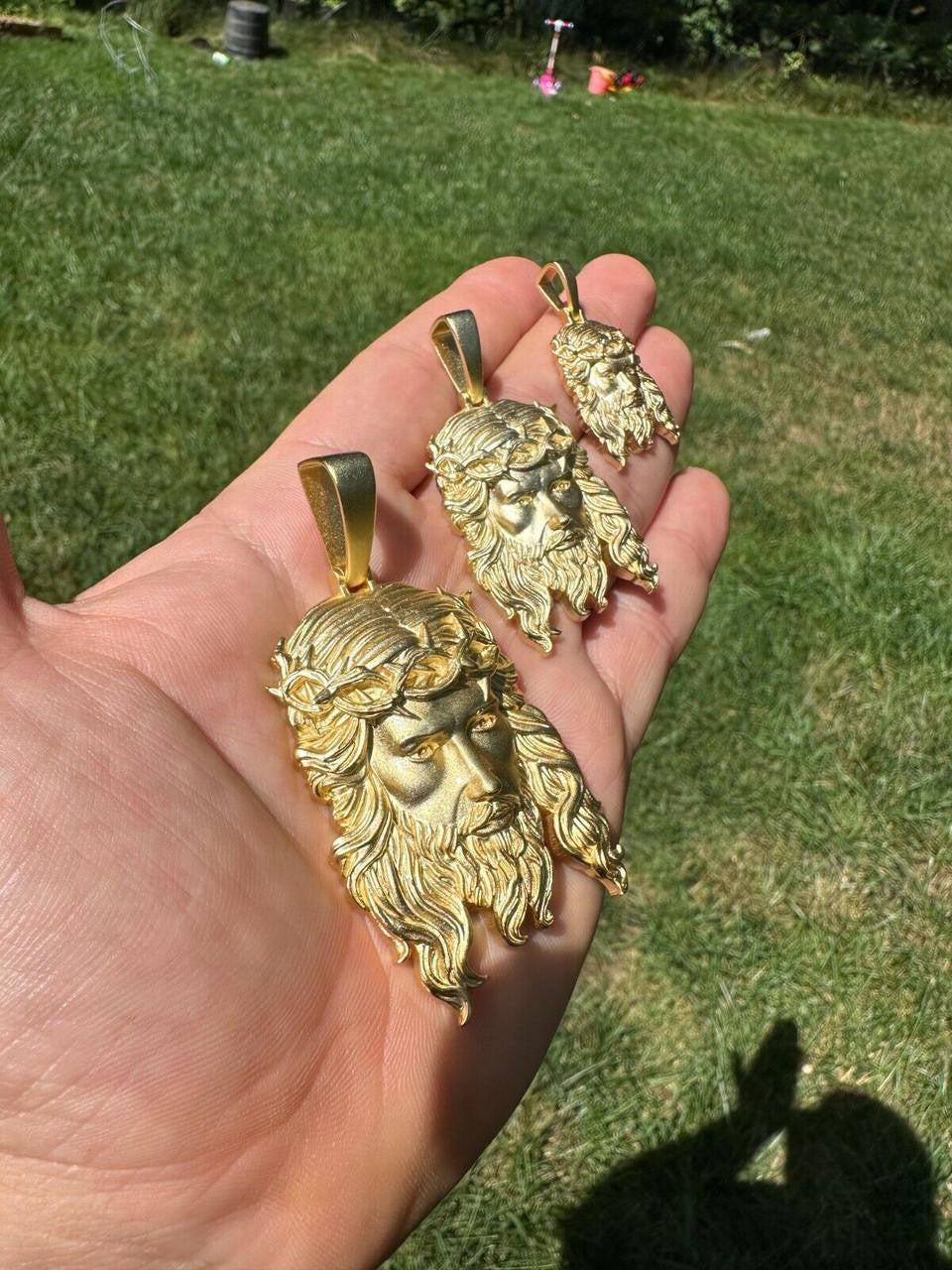 #1 Bestseller Jesus Piece Pendant - Sandblasted Matte Finish 14k Gold Vermeil 925 Silver - 3 Sizes 1.5"-3"