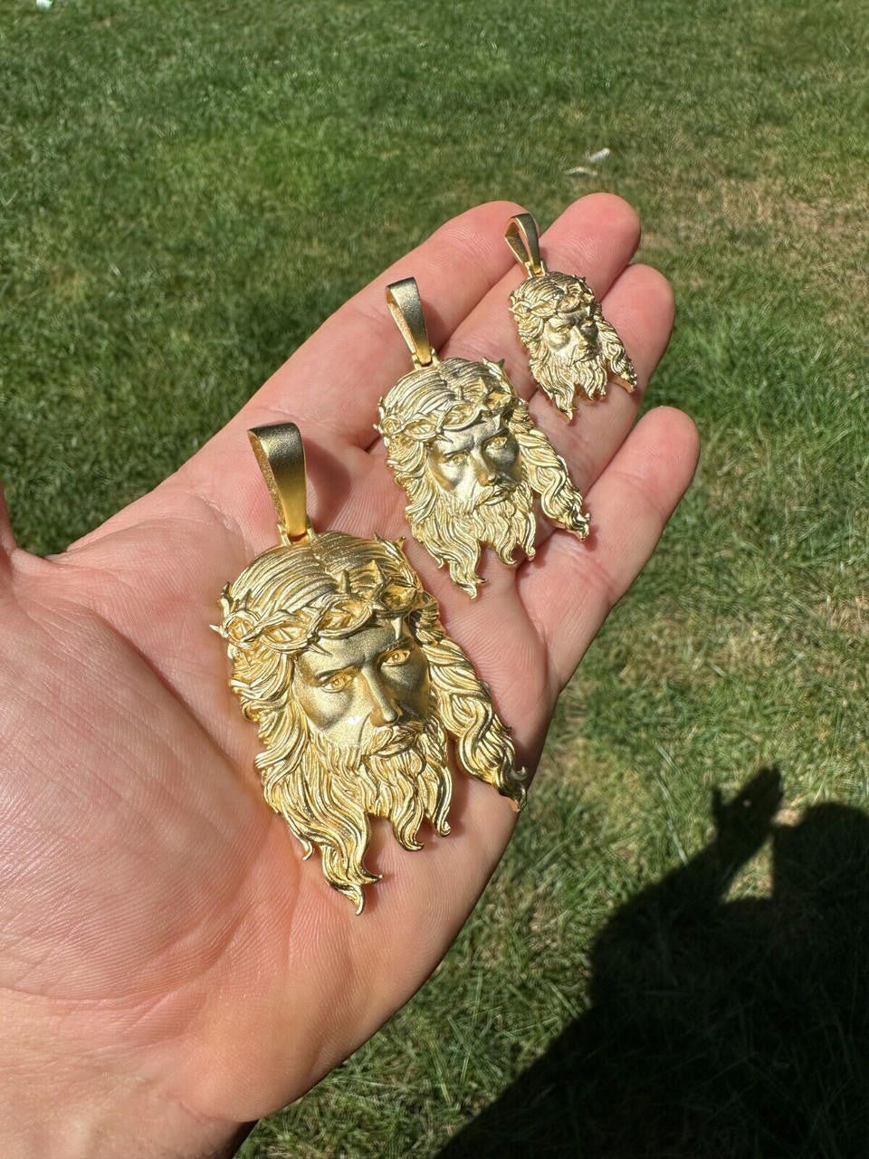 #1 Bestseller Jesus Piece Pendant - Sandblasted Matte Finish 14k Gold Vermeil 925 Silver - 3 Sizes 1.5"-3"