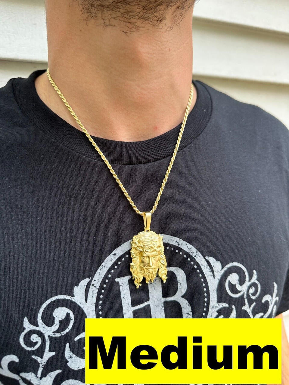 #1 Bestseller Jesus Piece Pendant - Sandblasted Matte Finish 14k Gold Vermeil 925 Silver - 3 Sizes 1.5"-3"
