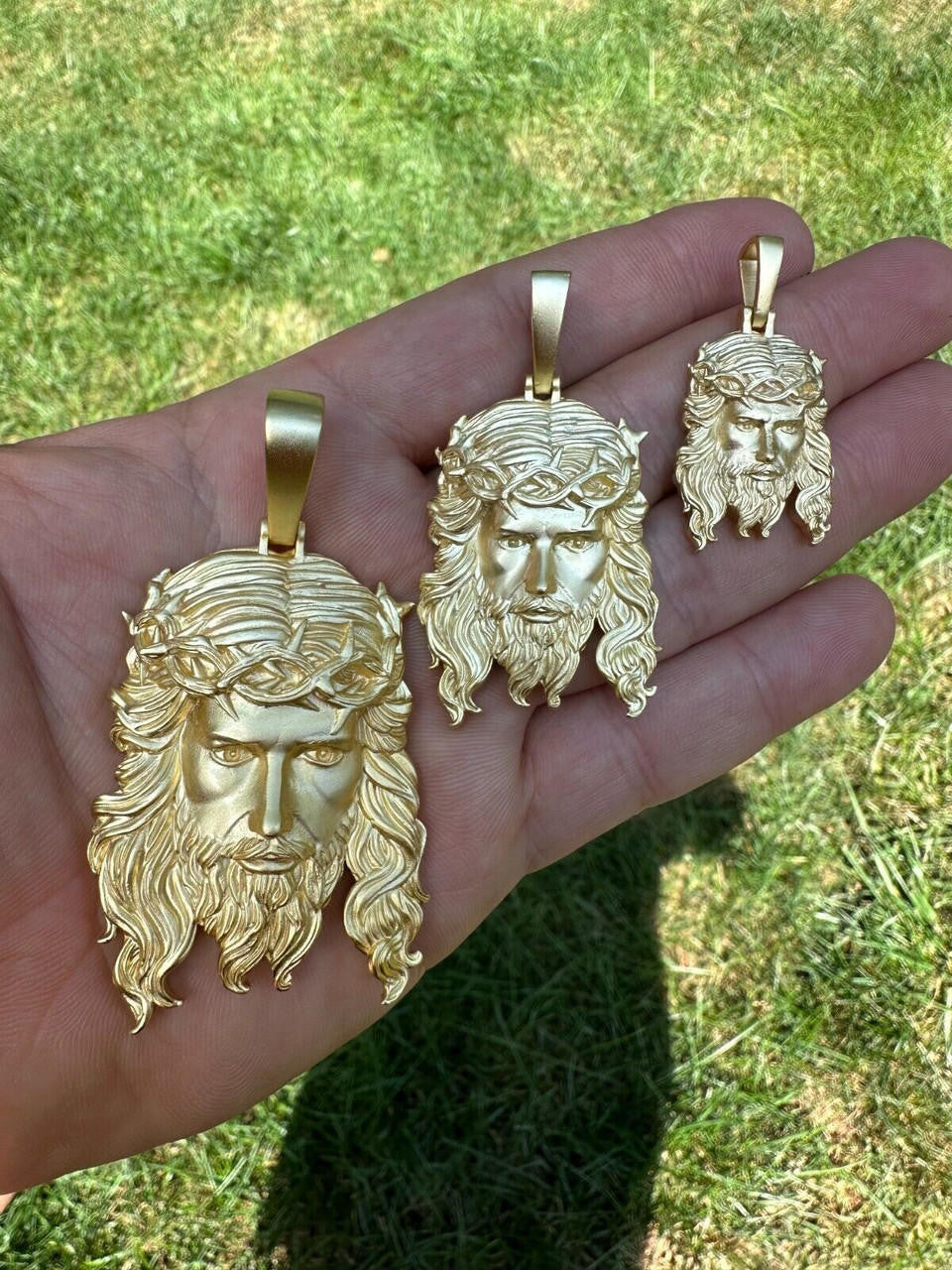 #1 Bestseller Jesus Piece Pendant - Sandblasted Matte Finish 14k Gold Vermeil 925 Silver - 3 Sizes 1.5"-3"