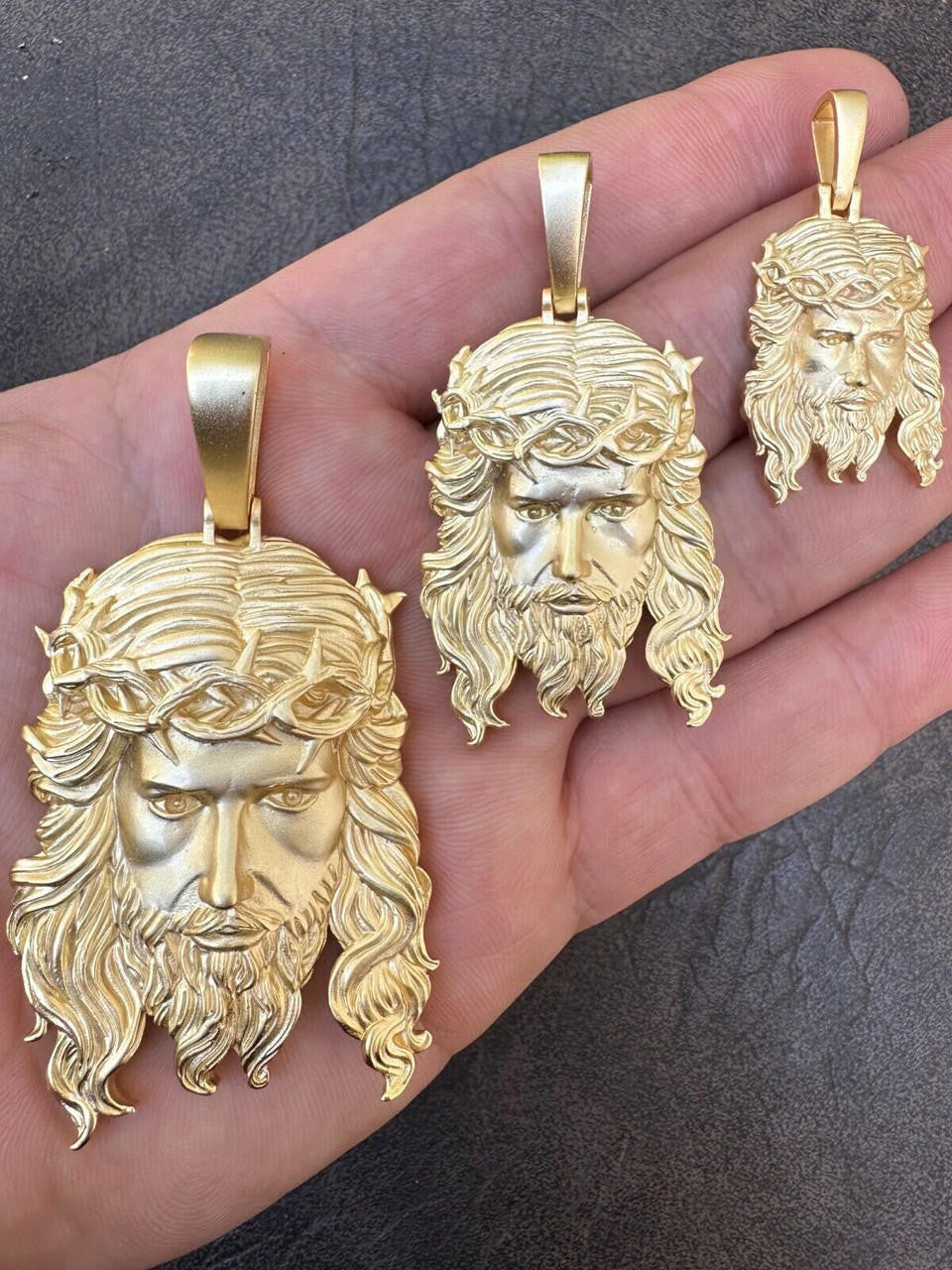 #1 Bestseller Jesus Piece Pendant - Sandblasted Matte Finish 14k Gold Vermeil 925 Silver - 3 Sizes 1.5"-3"