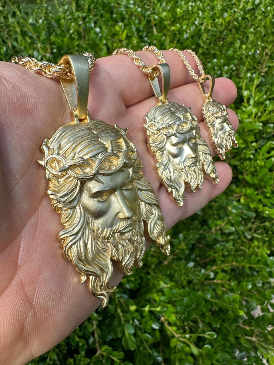 #1 Bestseller Jesus Piece Pendant - Sandblasted Matte Finish 14k Gold Vermeil 925 Silver - 3 Sizes 1.5"-3"