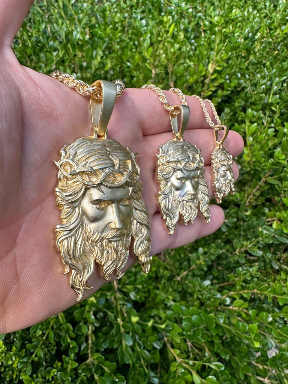 #1 Bestseller Jesus Piece Pendant - Sandblasted Matte Finish 14k Gold Vermeil 925 Silver - 3 Sizes 1.5"-3"