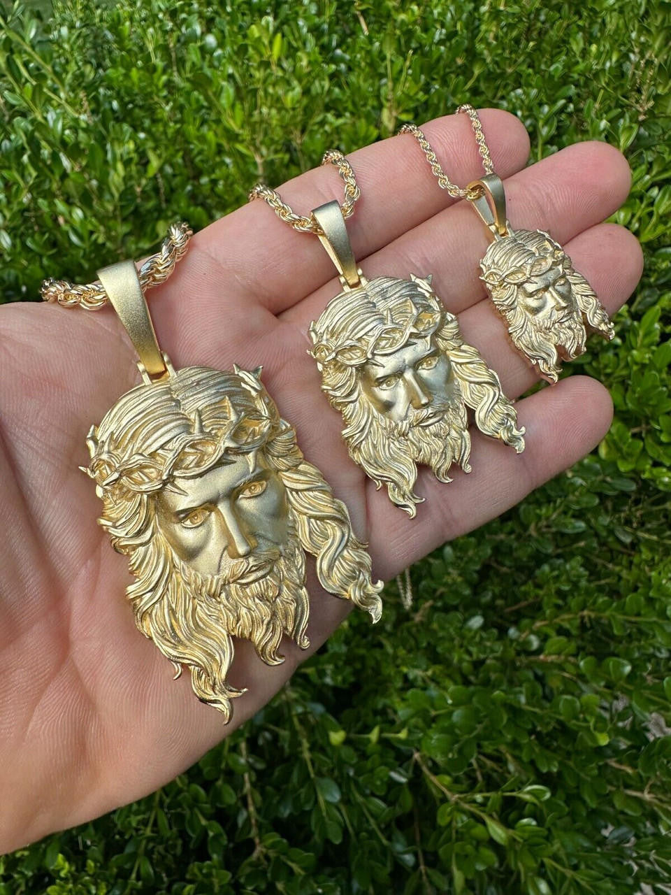 #1 Bestseller Jesus Piece Pendant - Sandblasted Matte Finish 14k Gold Vermeil 925 Silver - 3 Sizes 1.5"-3"