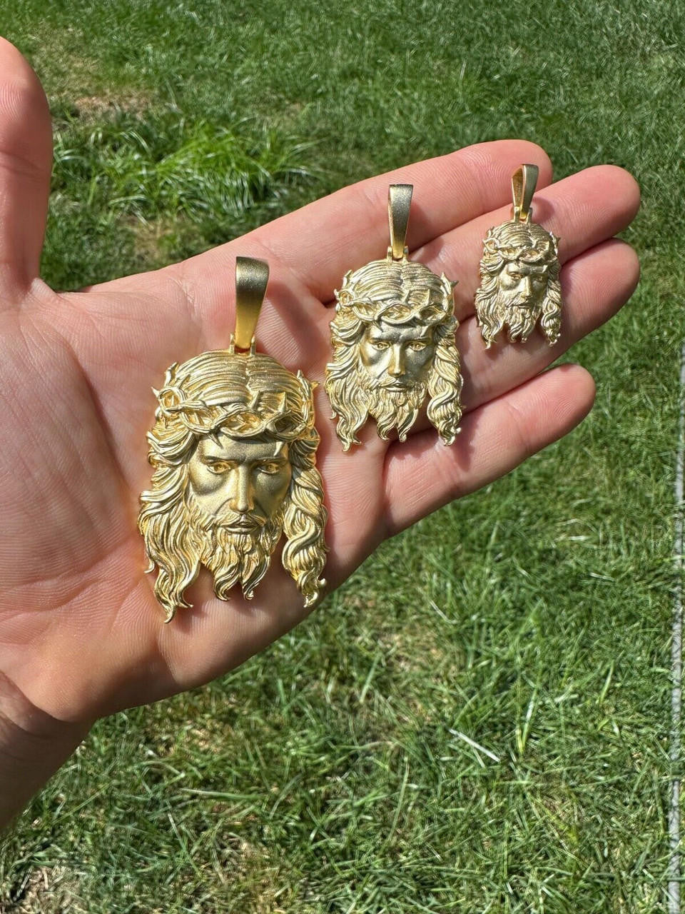 #1 Bestseller Jesus Piece Pendant - Sandblasted Matte Finish 14k Gold Vermeil 925 Silver - 3 Sizes 1.5"-3"