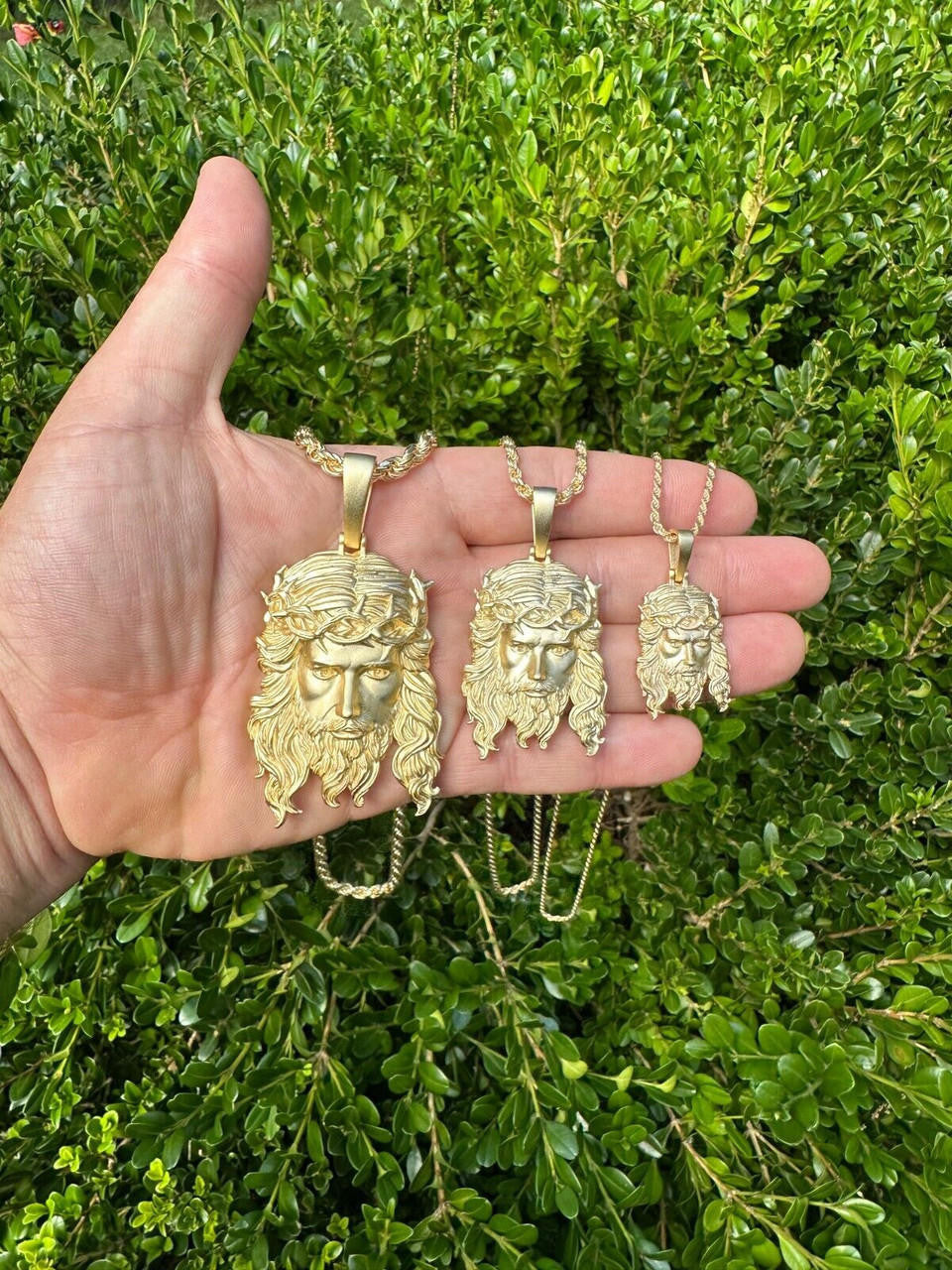 #1 Bestseller Jesus Piece Pendant - Sandblasted Matte Finish 14k Gold Vermeil 925 Silver - 3 Sizes 1.5"-3"