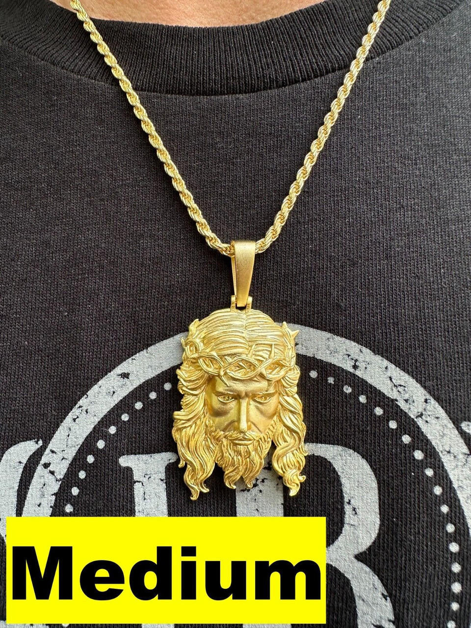 #1 Bestseller Jesus Piece Pendant - Sandblasted Matte Finish 14k Gold Vermeil 925 Silver - 3 Sizes 1.5"-3"