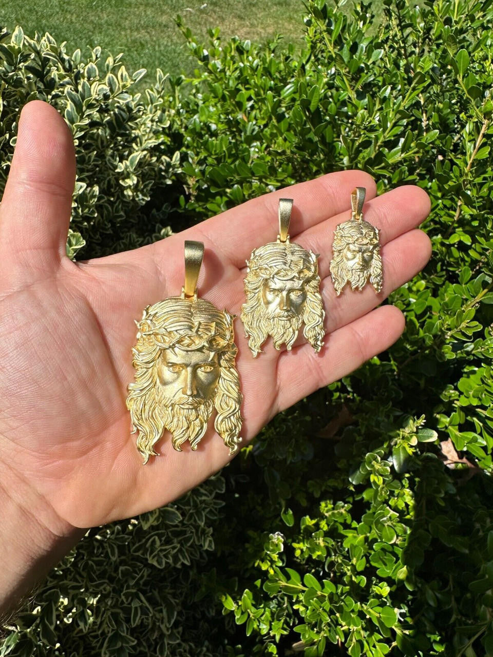 #1 Bestseller Jesus Piece Pendant - Sandblasted Matte Finish 14k Gold Vermeil 925 Silver - 3 Sizes 1.5"-3"