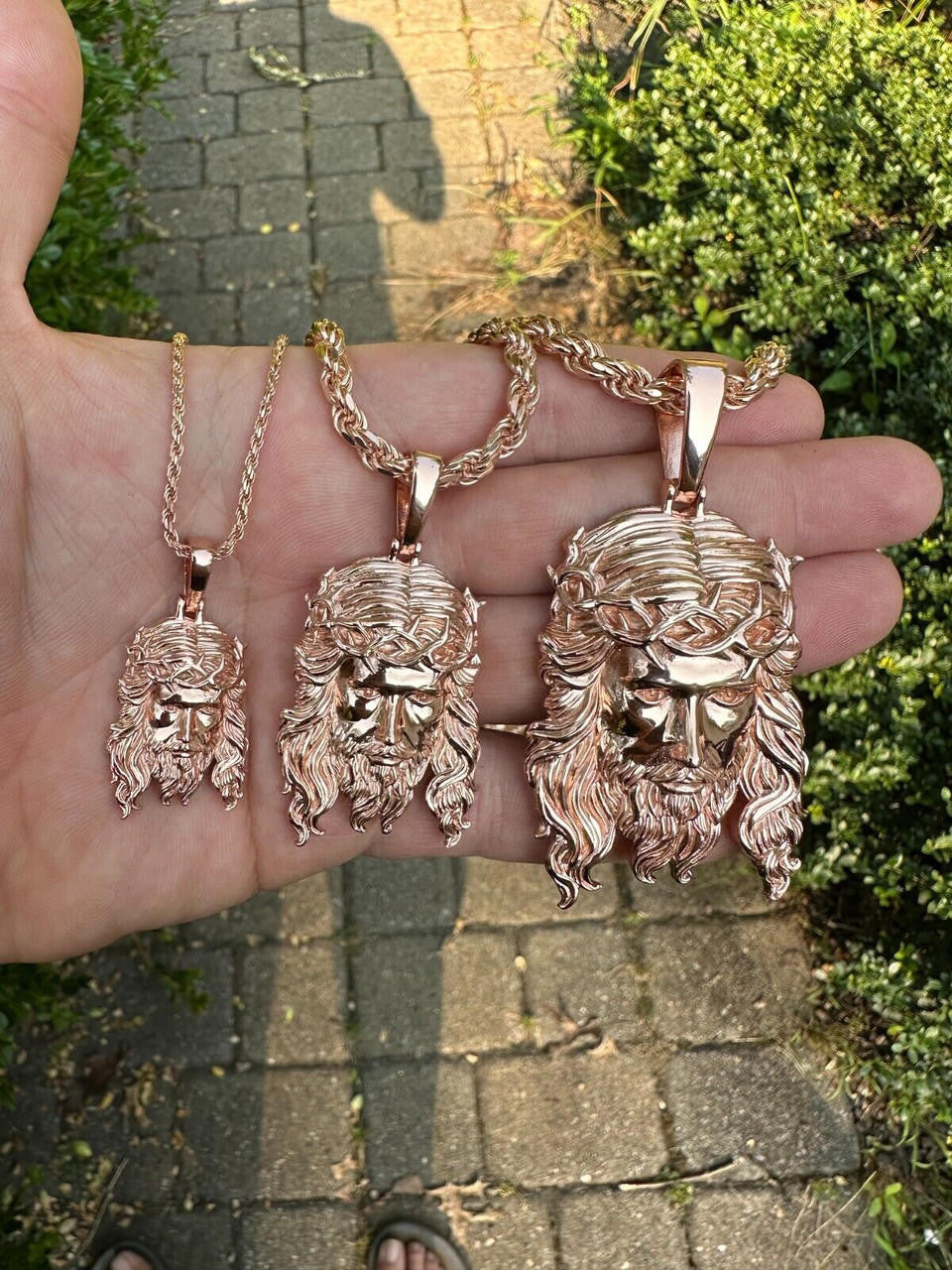 #1 Bestseller Jesus Piece Pendant - 14k Rose Gold Vermeil 925 Silver - 3 Sizes 1.5"-3"