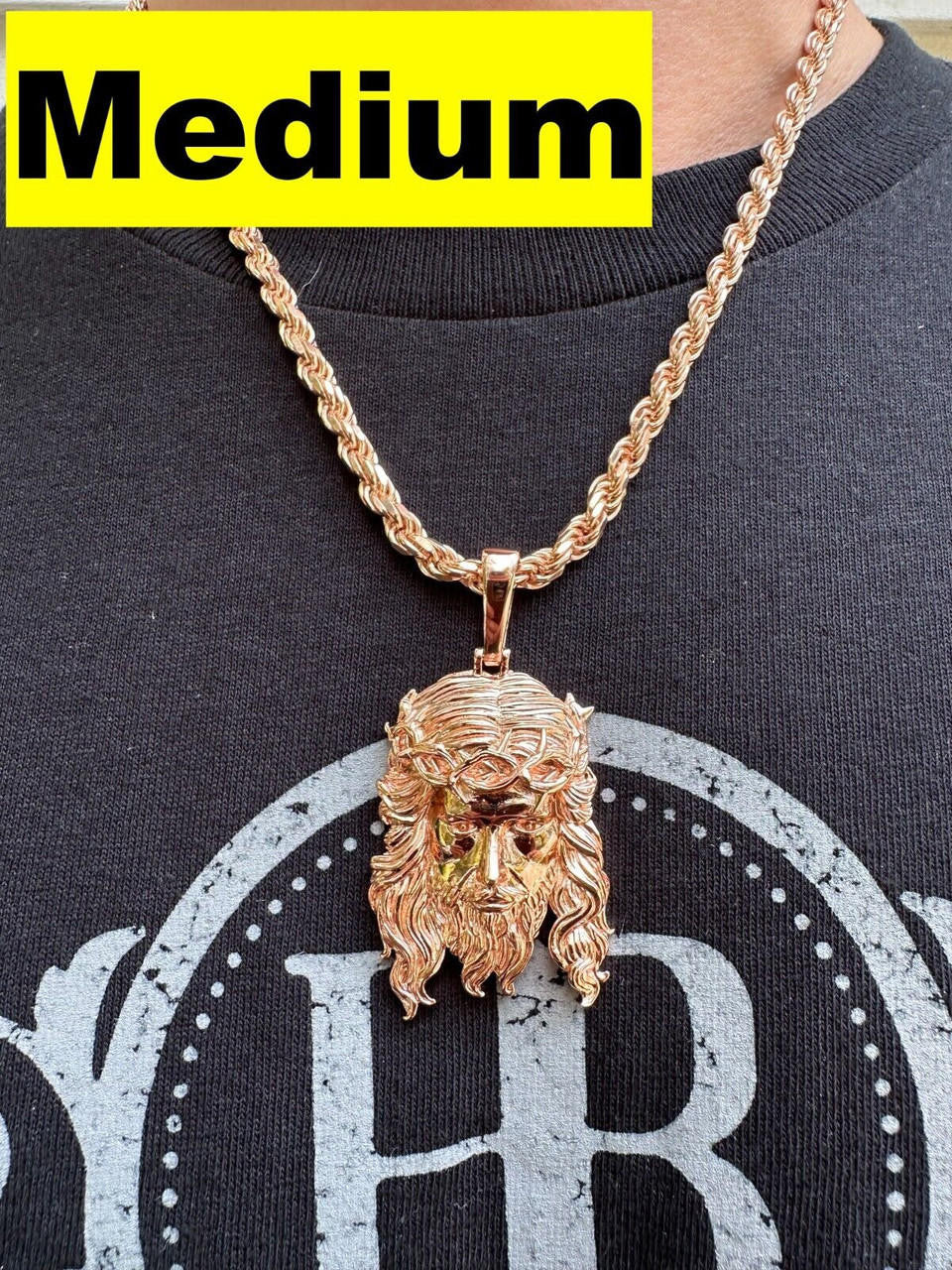 #1 Bestseller Jesus Piece Pendant - 14k Rose Gold Vermeil 925 Silver - 3 Sizes 1.5"-3"