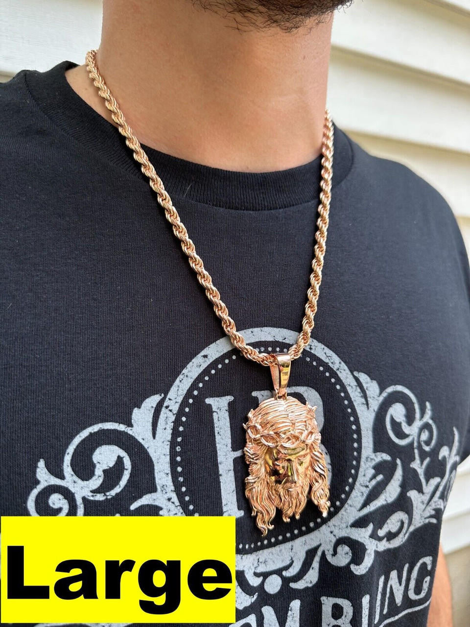 #1 Bestseller Jesus Piece Pendant - 14k Rose Gold Vermeil 925 Silver - 3 Sizes 1.5"-3"