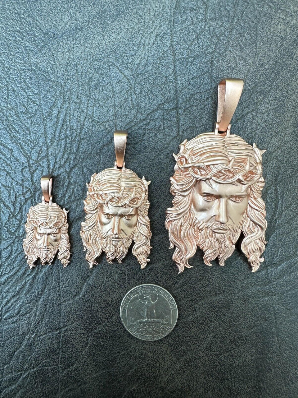 #1 Bestseller Jesus Piece Pendant - Sandblasted Matte Finish 14k Rose Gold Vermeil 925 Silver