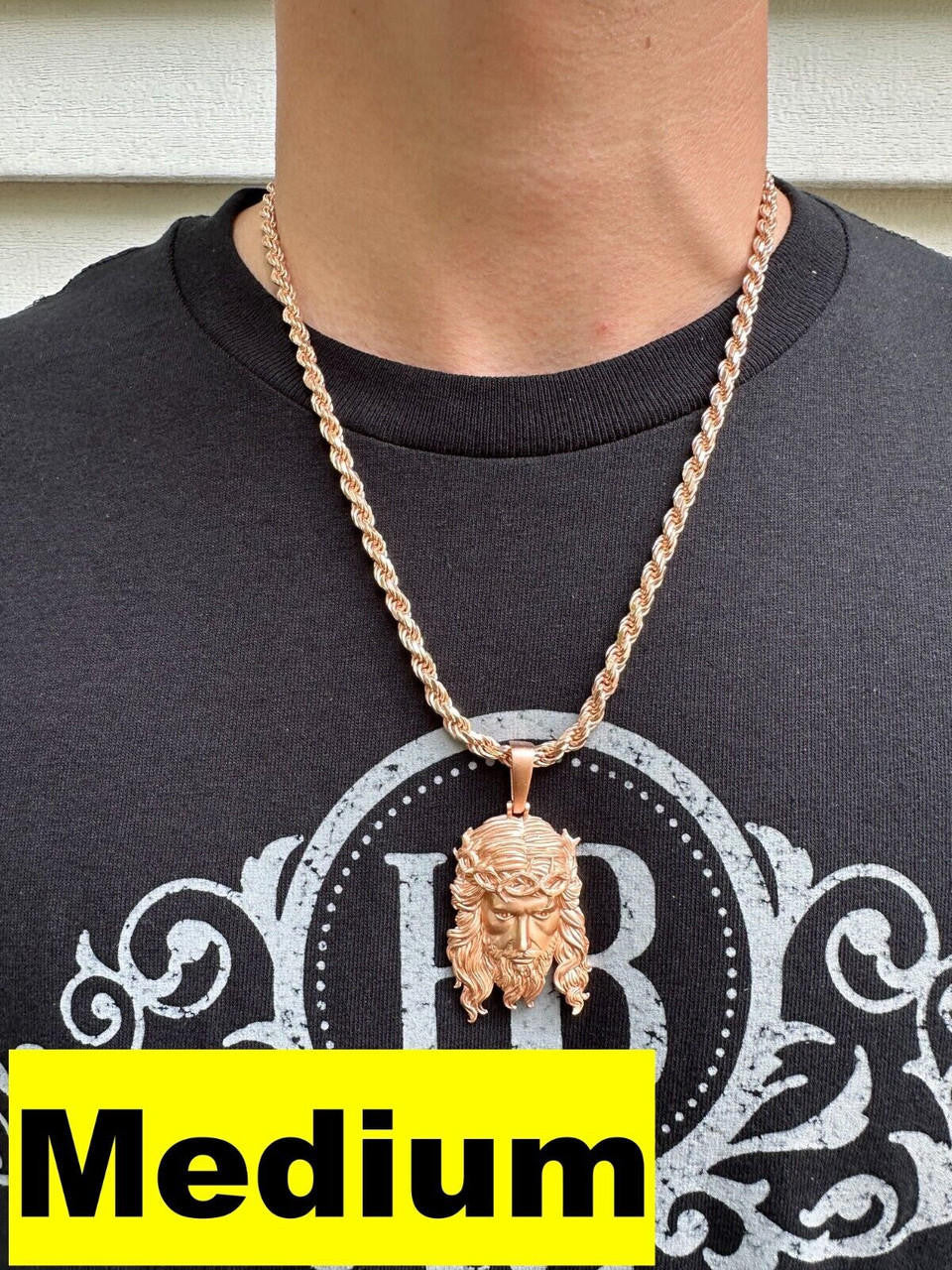 #1 Bestseller Jesus Piece Pendant - Sandblasted Matte Finish 14k Rose Gold Vermeil 925 Silver