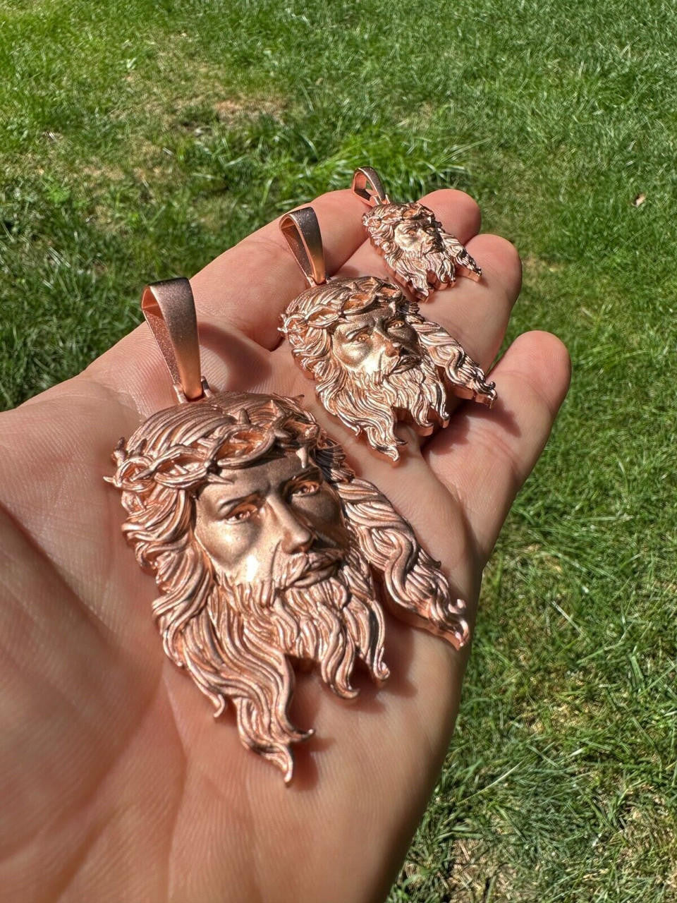 #1 Bestseller Jesus Piece Pendant - Sandblasted Matte Finish 14k Rose Gold Vermeil 925 Silver