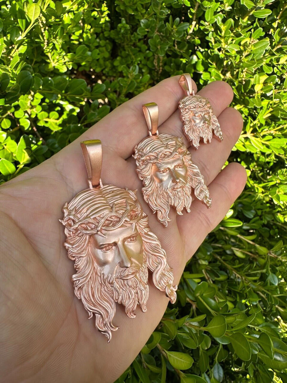 #1 Bestseller Jesus Piece Pendant - Sandblasted Matte Finish 14k Rose Gold Vermeil 925 Silver