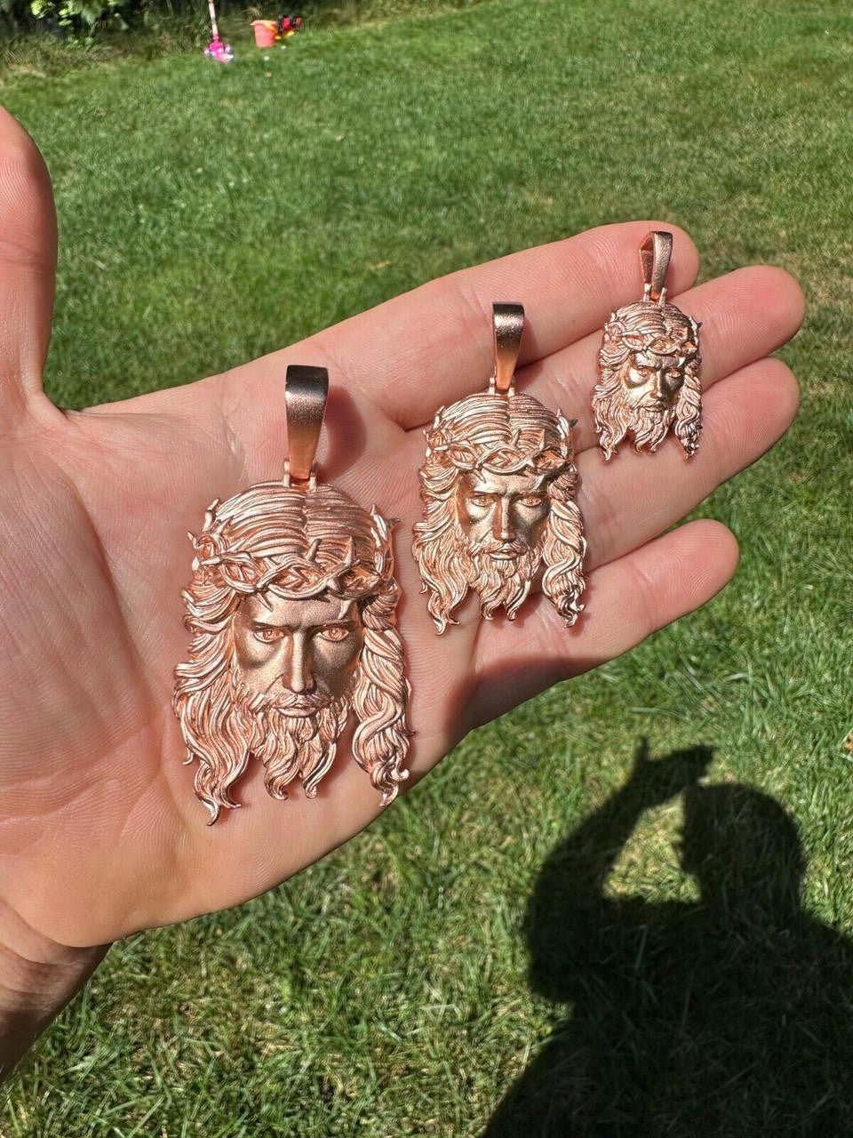 #1 Bestseller Jesus Piece Pendant - Sandblasted Matte Finish 14k Rose Gold Vermeil 925 Silver