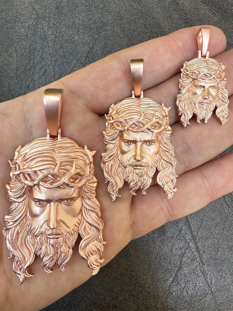 #1 Bestseller Jesus Piece Pendant - Sandblasted Matte Finish 14k Rose Gold Vermeil 925 Silver