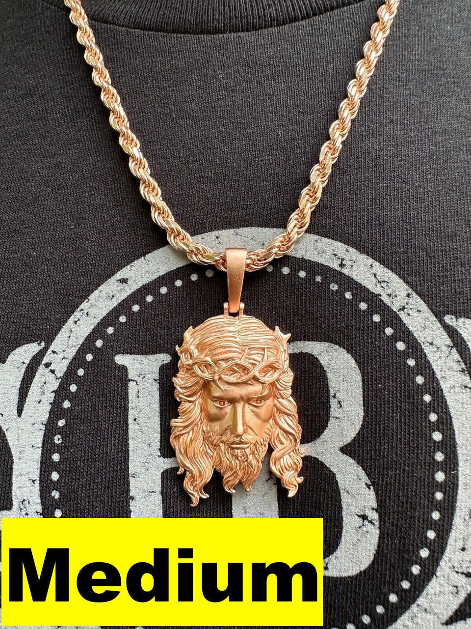 #1 Bestseller Jesus Piece Pendant - Sandblasted Matte Finish 14k Rose Gold Vermeil 925 Silver