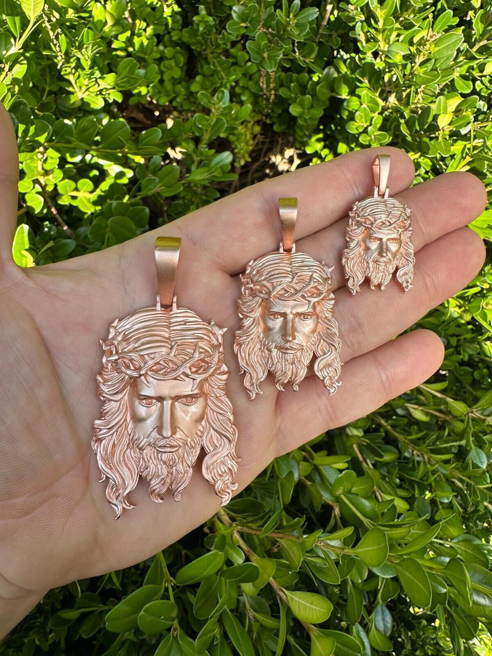 #1 Bestseller Jesus Piece Pendant - Sandblasted Matte Finish 14k Rose Gold Vermeil 925 Silver