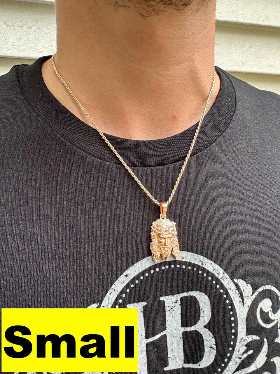 #1 Bestseller Jesus Piece Pendant - Sandblasted Matte Finish 14k Rose Gold Vermeil 925 Silver