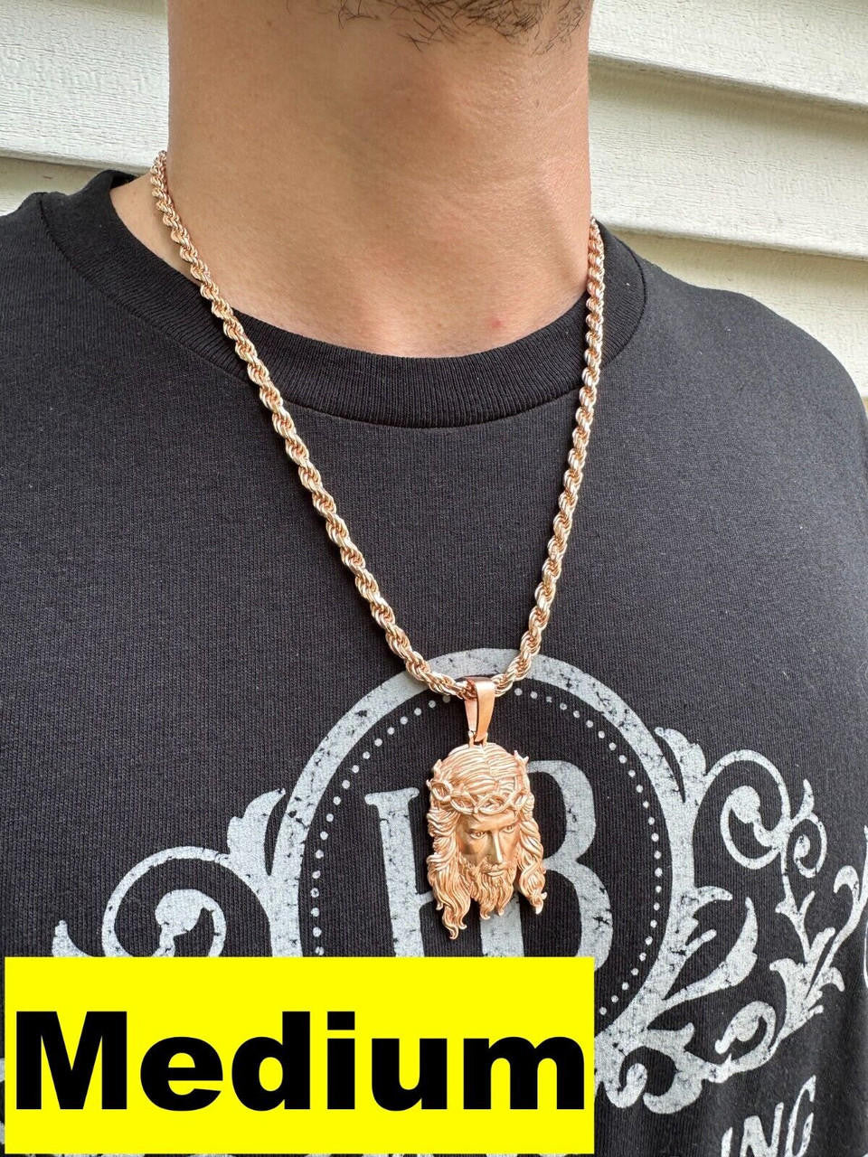 #1 Bestseller Jesus Piece Pendant - Sandblasted Matte Finish 14k Rose Gold Vermeil 925 Silver