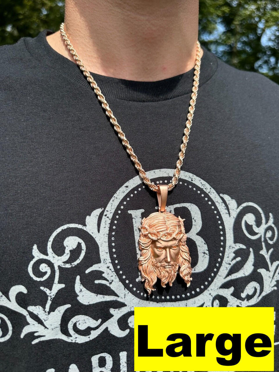 #1 Bestseller Jesus Piece Pendant - Sandblasted Matte Finish 14k Rose Gold Vermeil 925 Silver