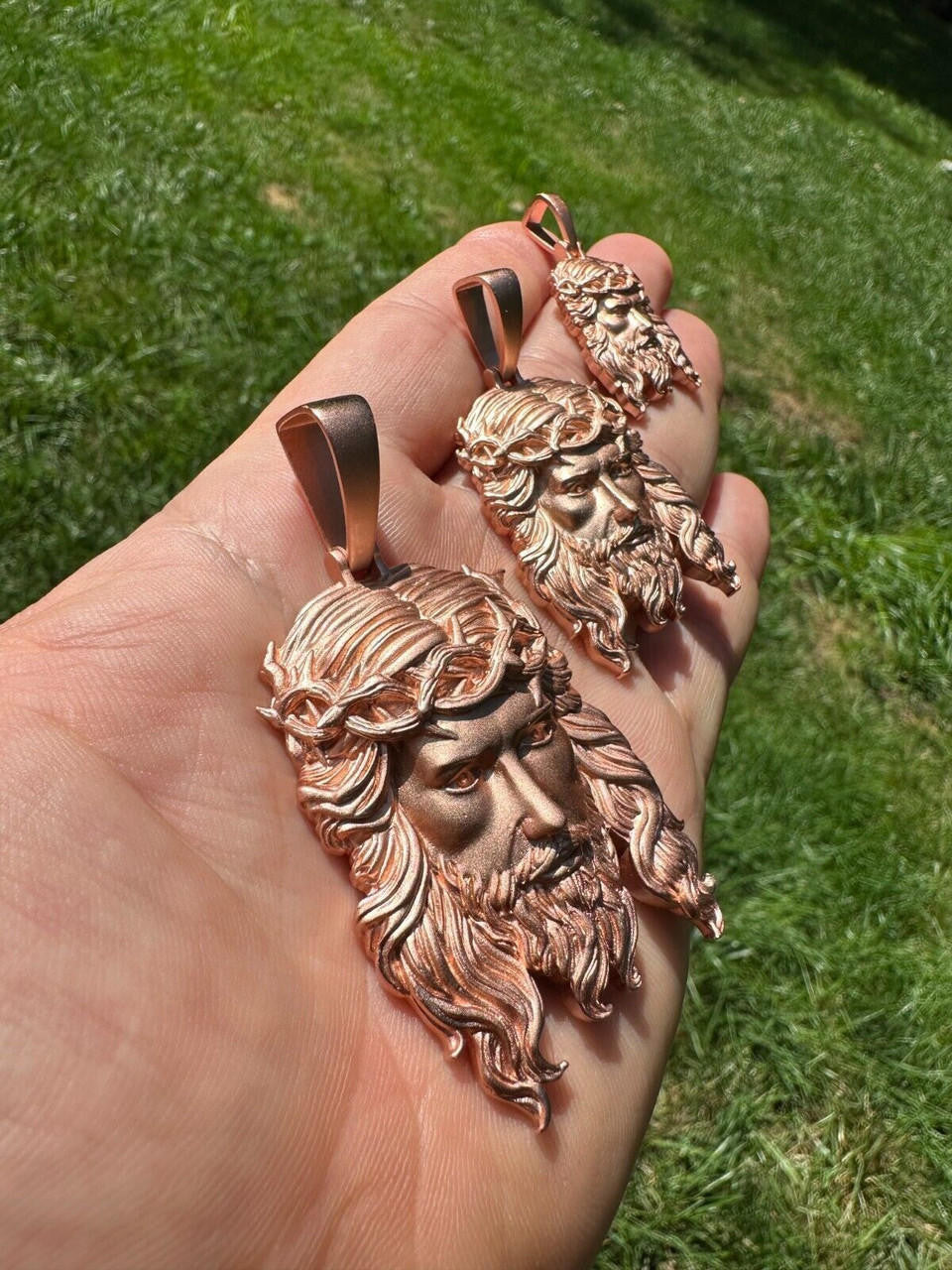 #1 Bestseller Jesus Piece Pendant - Sandblasted Matte Finish 14k Rose Gold Vermeil 925 Silver