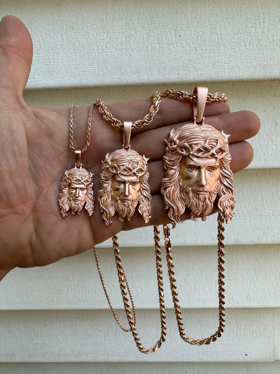 #1 Bestseller Jesus Piece Pendant - Sandblasted Matte Finish 14k Rose Gold Vermeil 925 Silver