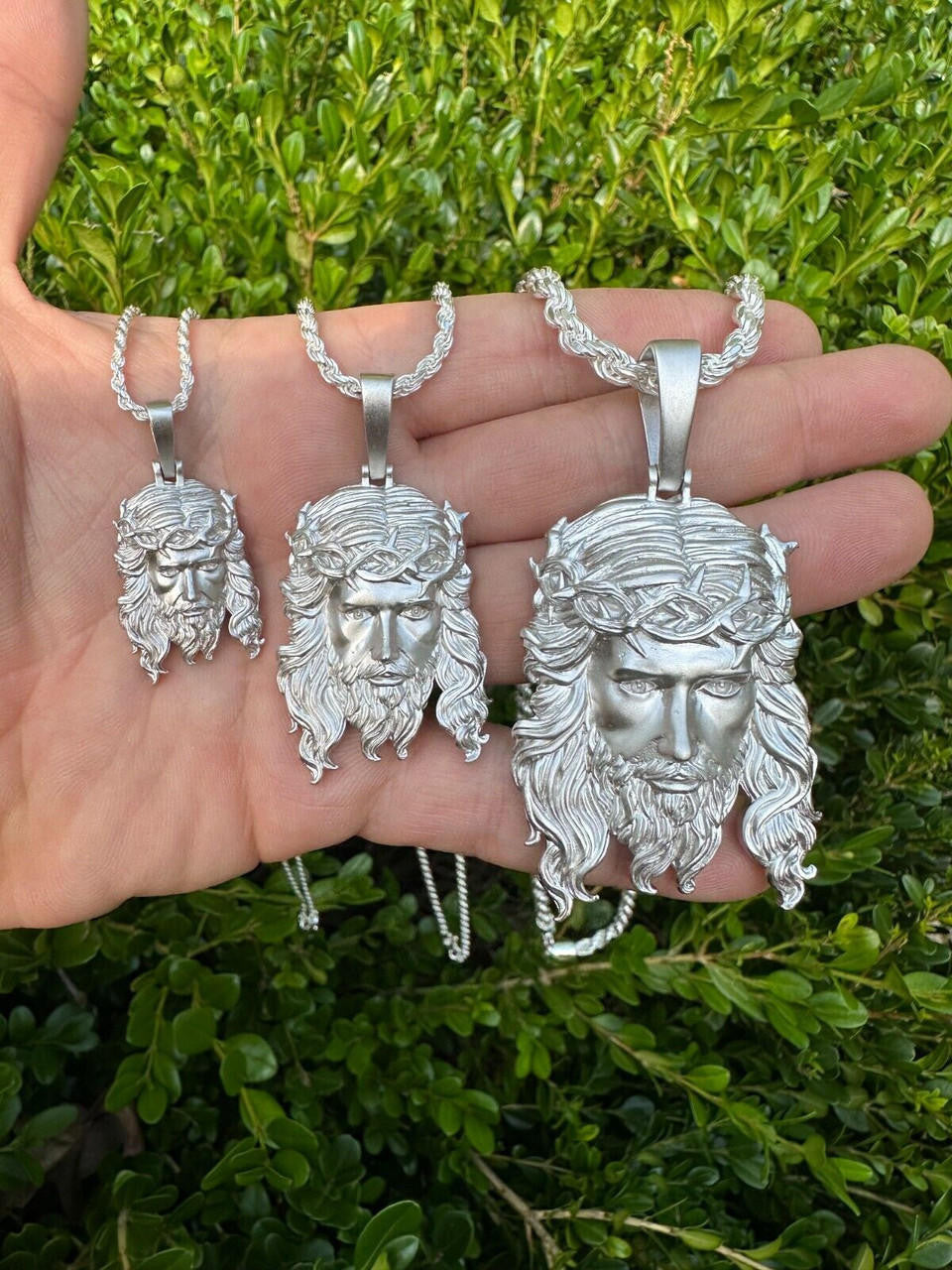 #1 Bestseller Jesus Piece Pendant - Sandblasted Matte Finish 925 Silver - CZ Stones - 3 Sizes 1.5"-3"