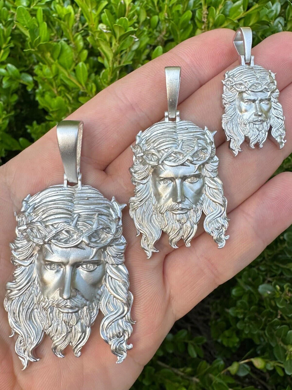 #1 Bestseller Jesus Piece Pendant - Sandblasted Matte Finish 925 Silver - CZ Stones - 3 Sizes 1.5"-3"