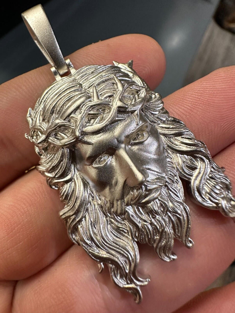 #1 Bestseller Jesus Piece Pendant - Sandblasted Matte Finish 925 Silver - CZ Stones - 3 Sizes 1.5"-3"