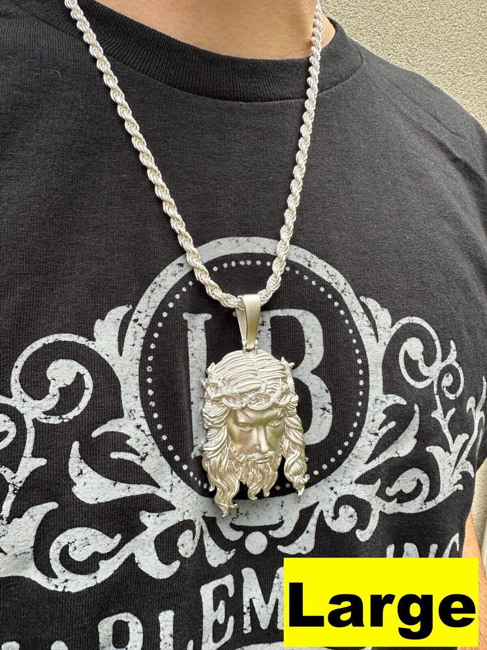 #1 Bestseller Jesus Piece Pendant - Sandblasted Matte Finish 925 Silver - CZ Stones - 3 Sizes 1.5"-3"