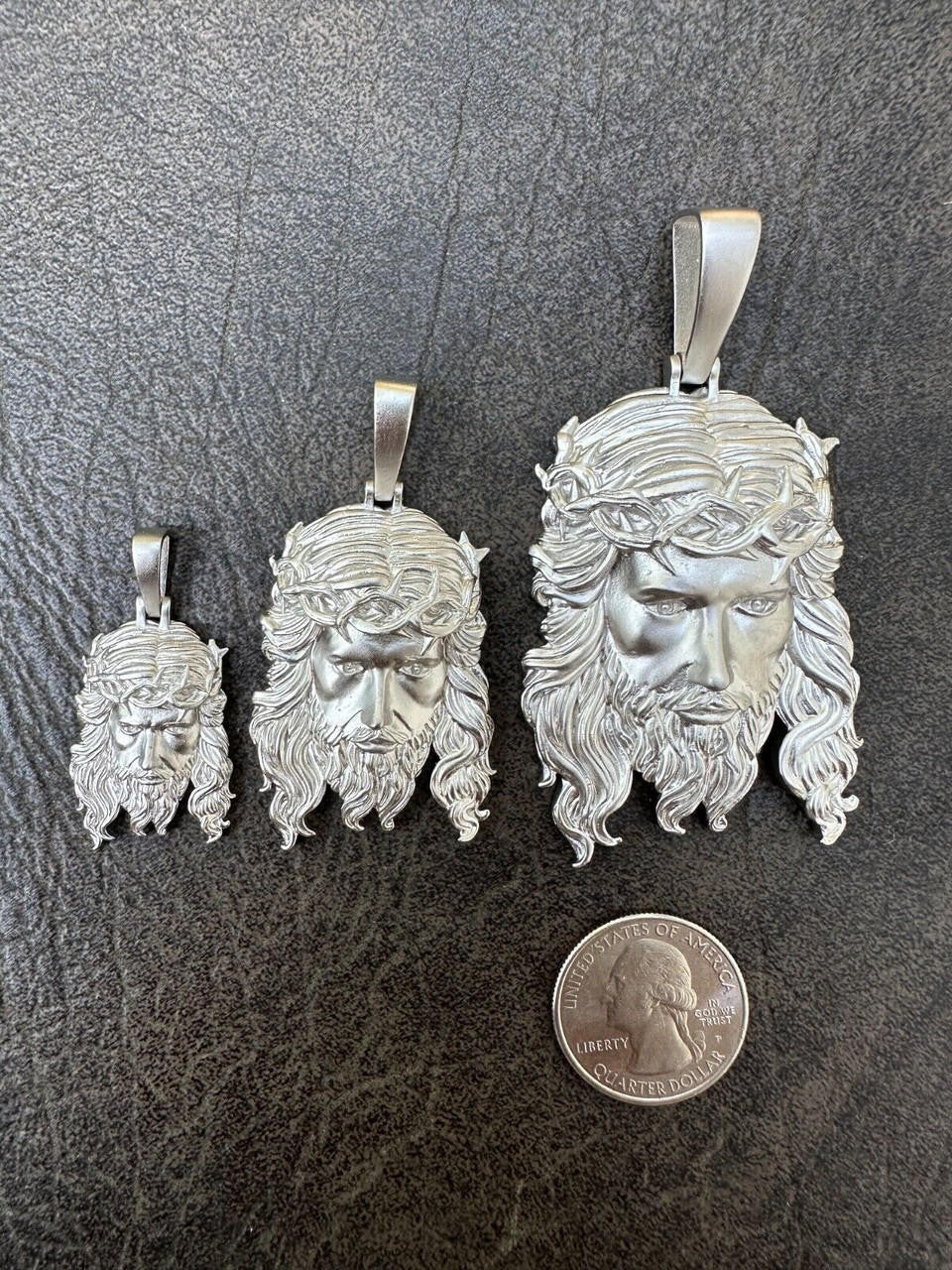 #1 Bestseller Jesus Piece Pendant - Sandblasted Matte Finish 925 Silver - CZ Stones - 3 Sizes 1.5"-3"