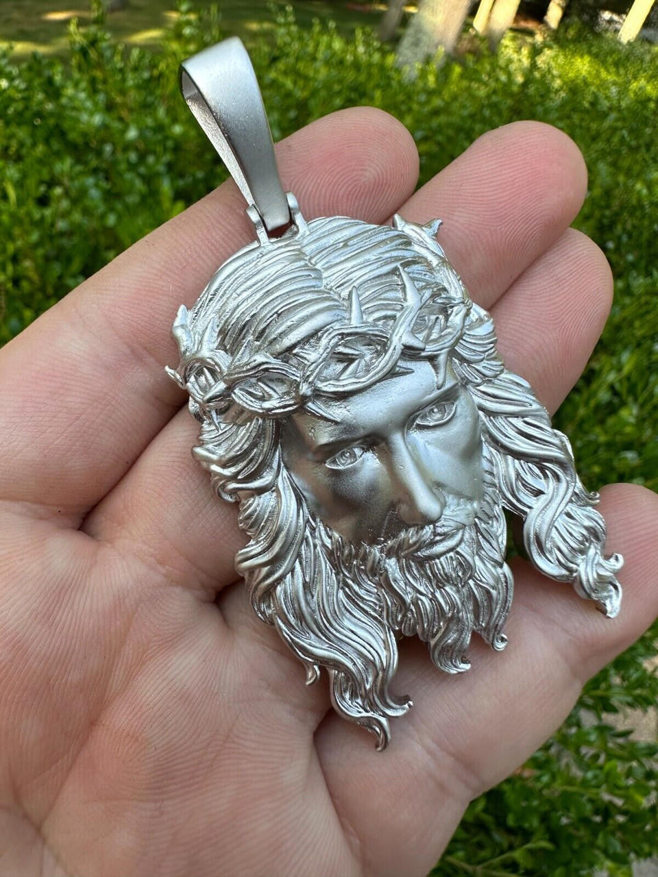#1 Bestseller Jesus Piece Pendant - Sandblasted Matte Finish 925 Silver - CZ Stones - 3 Sizes 1.5"-3"