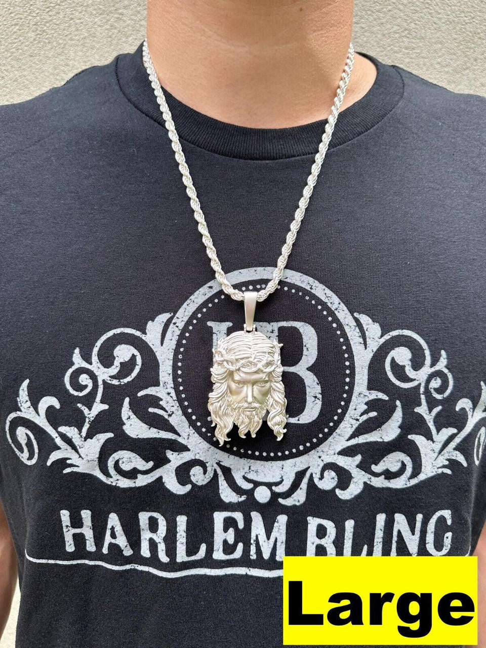 #1 Bestseller Jesus Piece Pendant - Sandblasted Matte Finish 925 Silver - CZ Stones - 3 Sizes 1.5"-3"