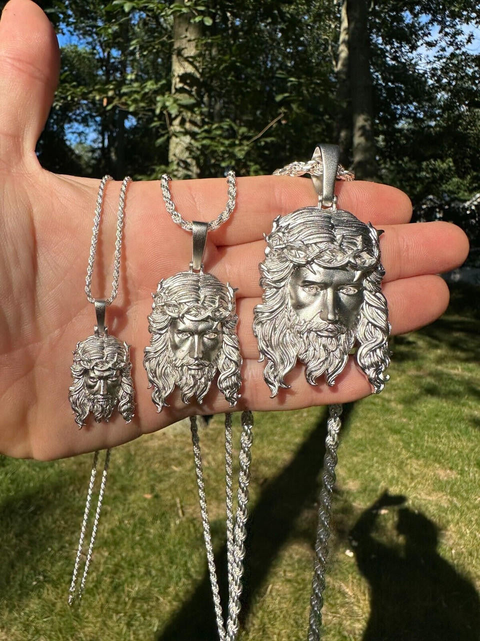 #1 Bestseller Jesus Piece Pendant - Sandblasted Matte Finish 925 Silver - CZ Stones - 3 Sizes 1.5"-3"