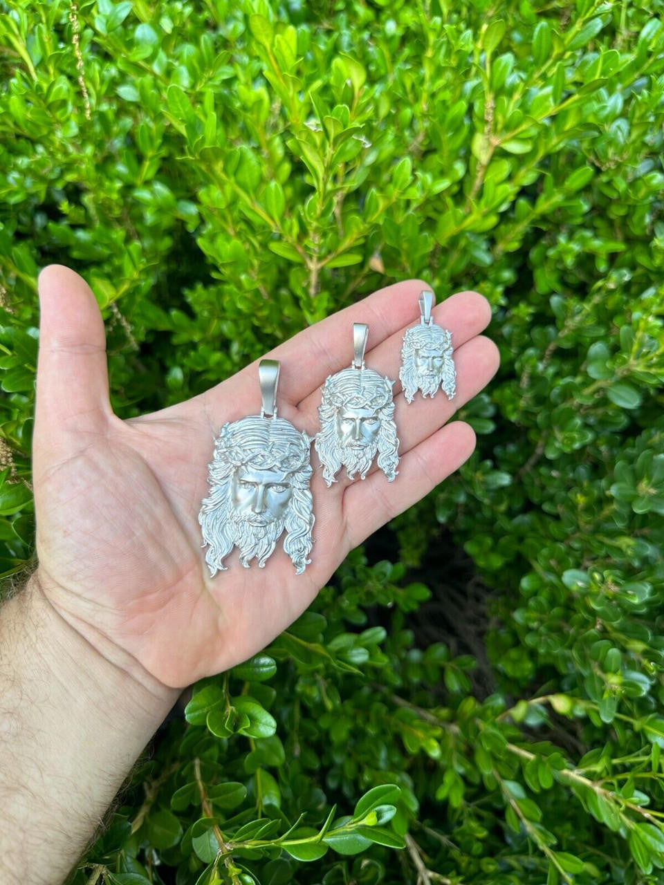 #1 Bestseller Jesus Piece Pendant - Sandblasted Matte Finish 925 Silver - CZ Stones - 3 Sizes 1.5"-3"