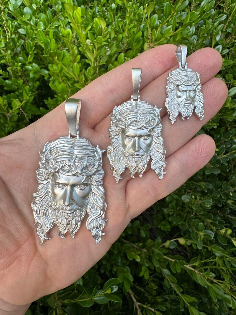 #1 Bestseller Jesus Piece Pendant - Sandblasted Matte Finish 925 Silver - CZ Stones - 3 Sizes 1.5"-3"