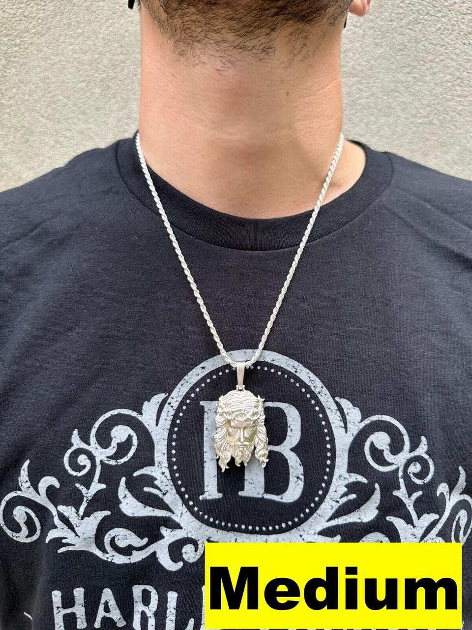 #1 Bestseller Jesus Piece Pendant - Sandblasted Matte Finish 925 Silver - CZ Stones - 3 Sizes 1.5"-3"