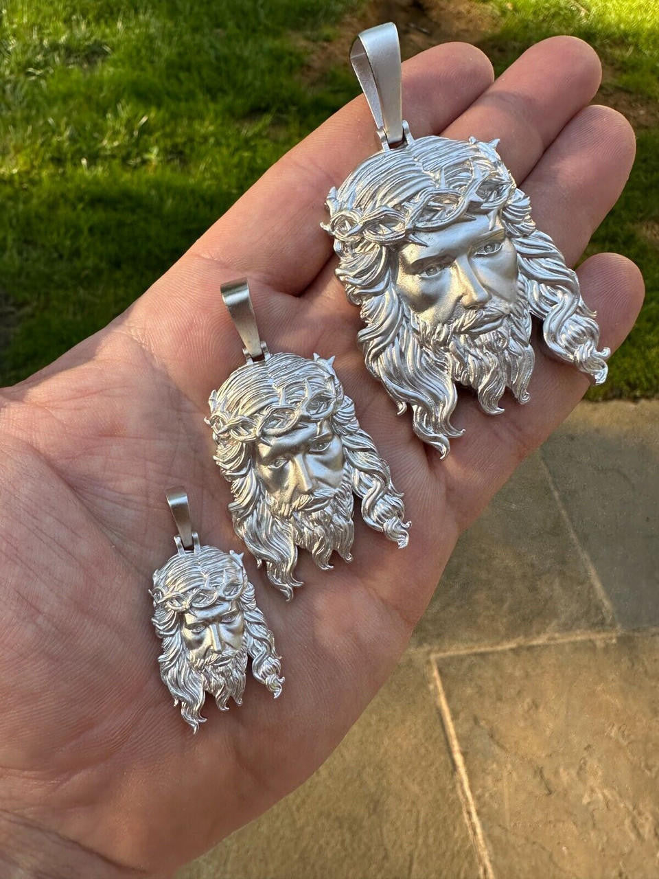 #1 Bestseller Jesus Piece Pendant - Sandblasted Matte Finish 925 Silver - CZ Stones - 3 Sizes 1.5"-3"