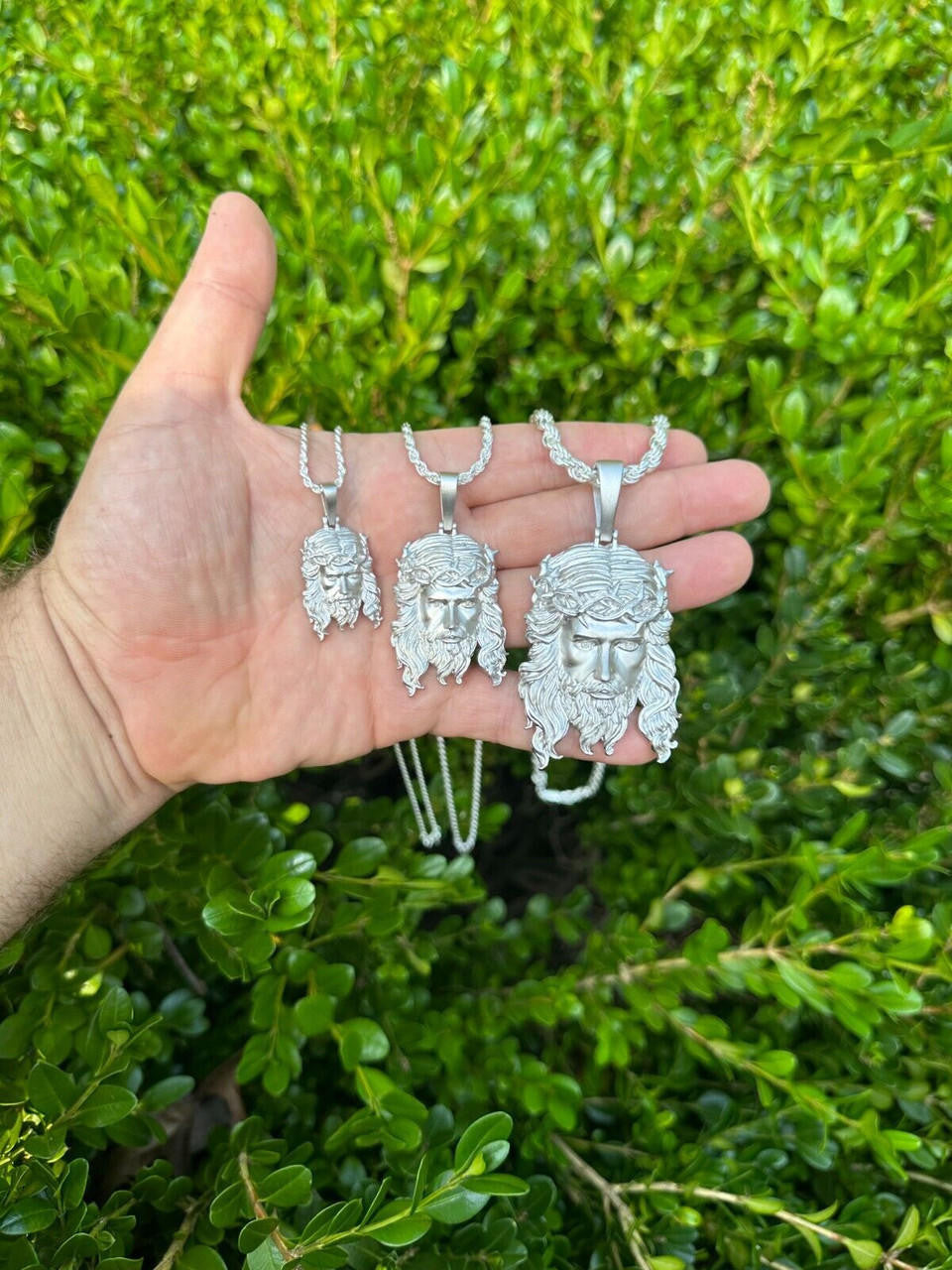 #1 Bestseller Jesus Piece Pendant - Sandblasted Matte Finish 925 Silver - CZ Stones - 3 Sizes 1.5"-3"