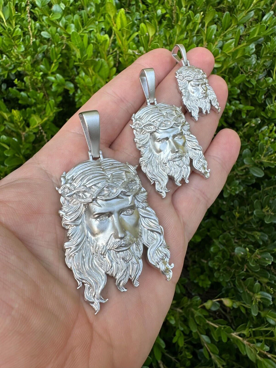 #1 Bestseller Jesus Piece Pendant - Sandblasted Matte Finish 925 Silver - CZ Stones - 3 Sizes 1.5"-3"