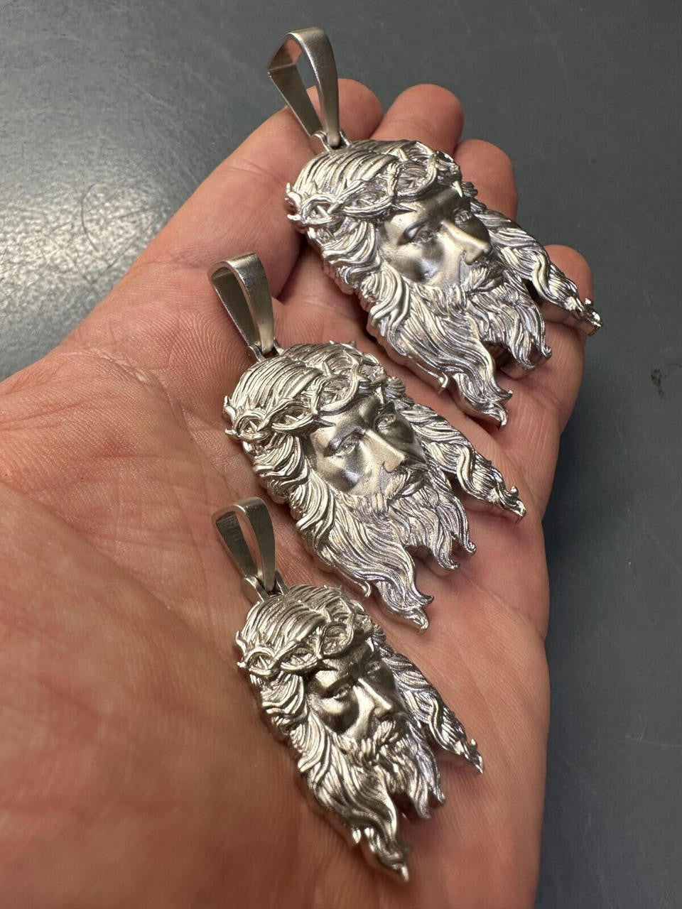 #1 Bestseller Jesus Piece Pendant - Sandblasted Matte Finish 925 Silver - CZ Stones - 3 Sizes 1.5"-3"