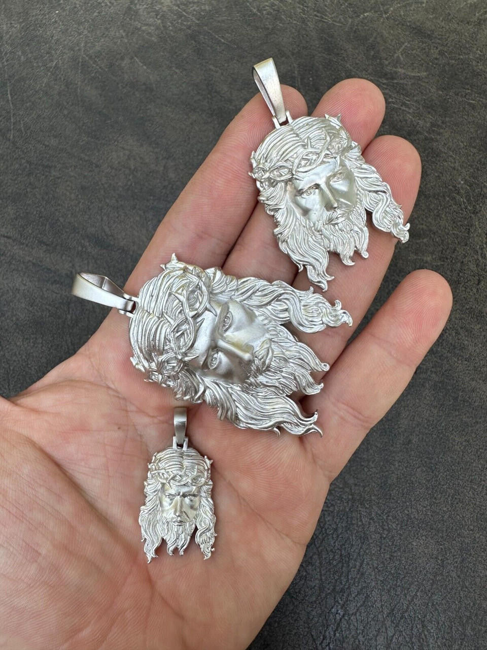 #1 Bestseller Jesus Piece Pendant - Sandblasted Matte Finish 925 Silver - CZ Stones - 3 Sizes 1.5"-3"