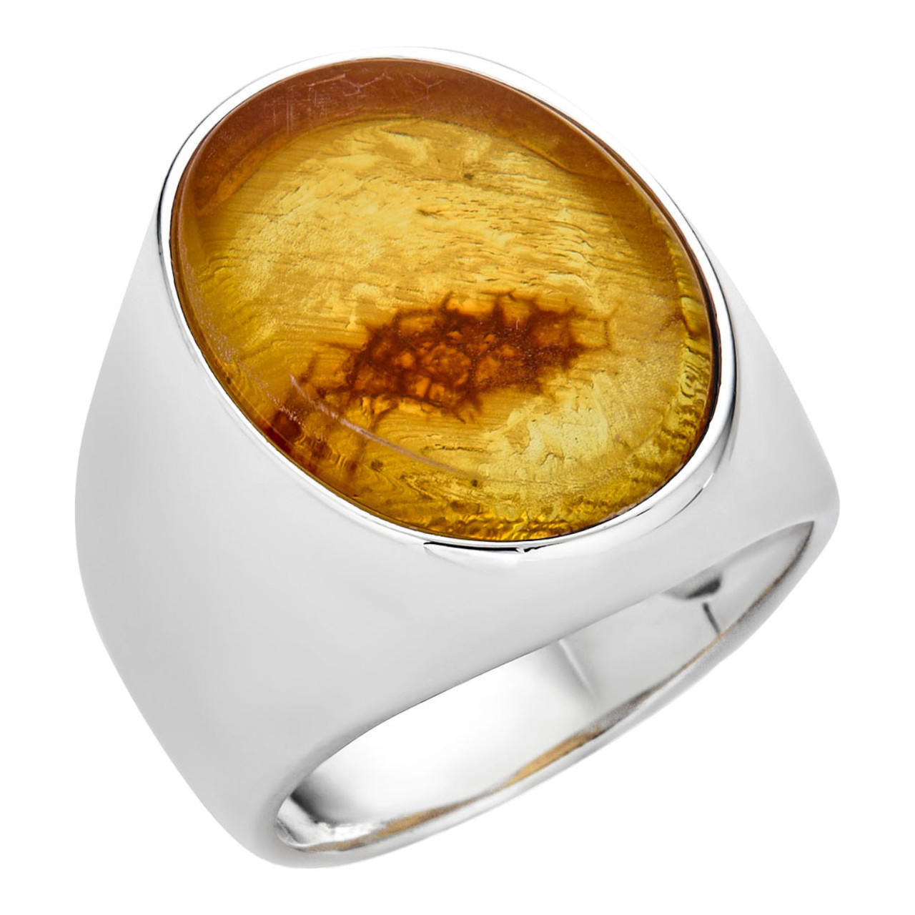 Hollywood Swag Ring - 925 Silver - Genuine Amber Stone