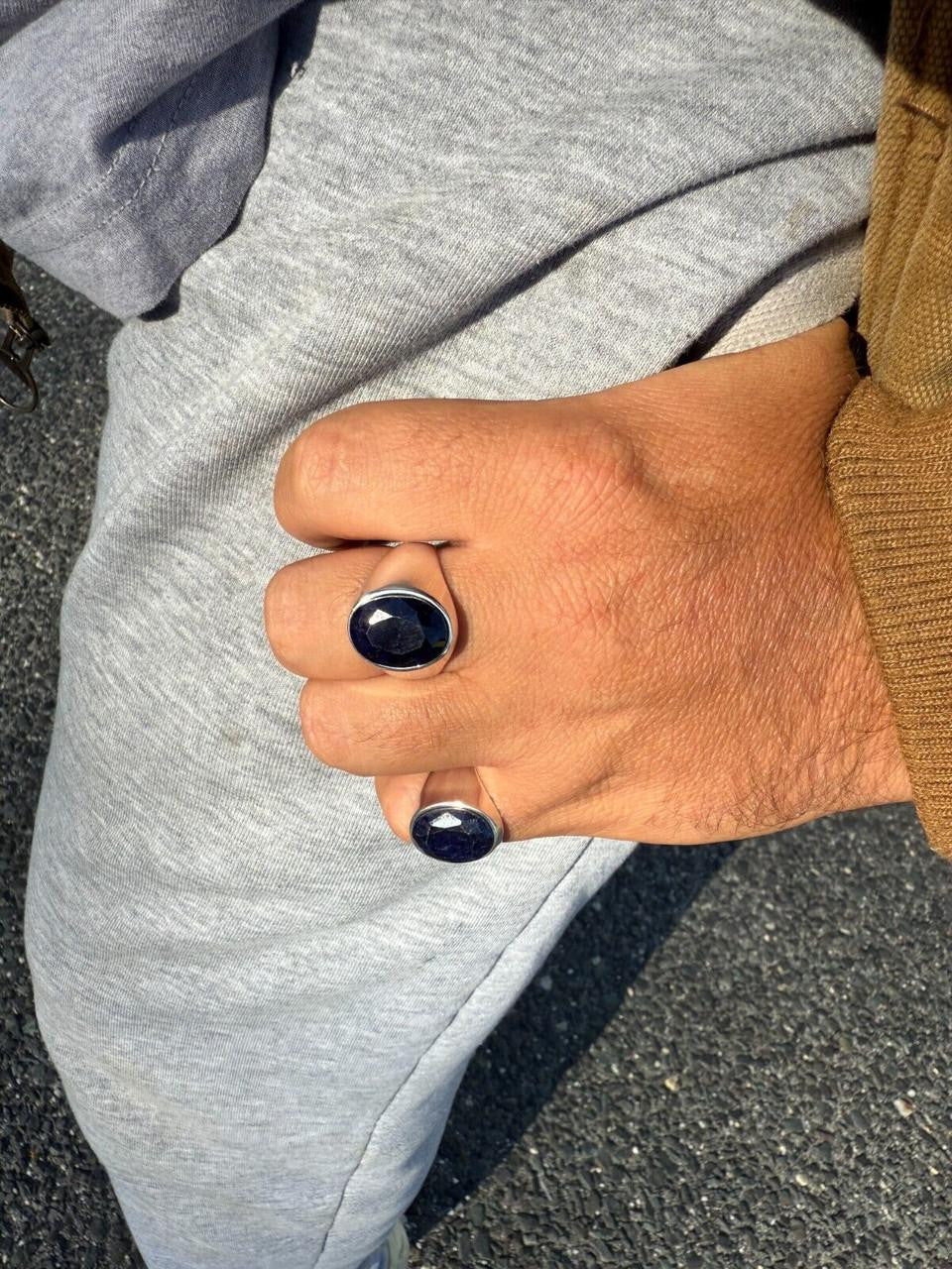 Beverly Hills Swag Ring - 925 Silver - Genuine Blue Sapphire Stone