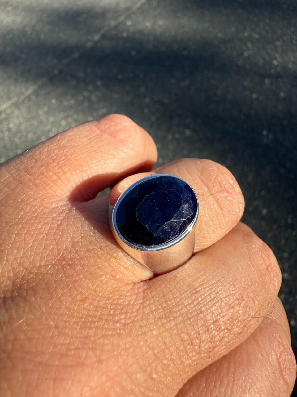 Beverly Hills Swag Ring - 925 Silver - Genuine Blue Sapphire Stone