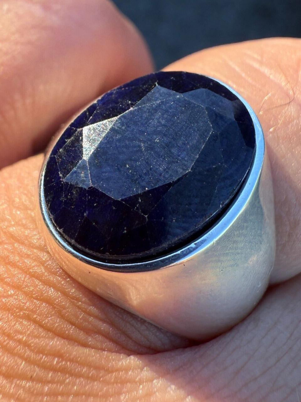 Beverly Hills Swag Ring - 925 Silver - Genuine Blue Sapphire Stone