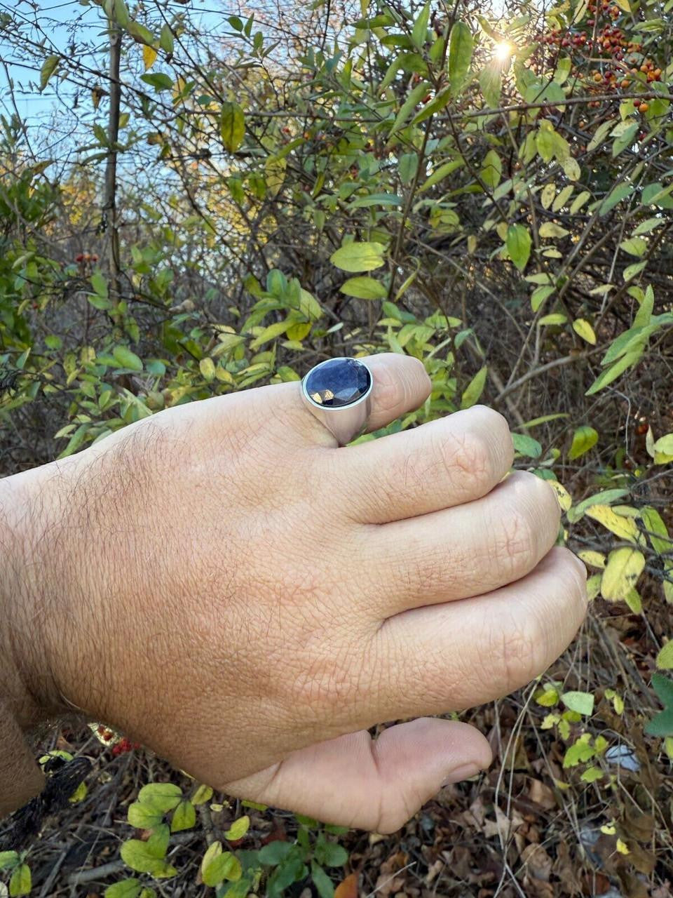 Beverly Hills Swag Ring - 925 Silver - Genuine Blue Sapphire Stone